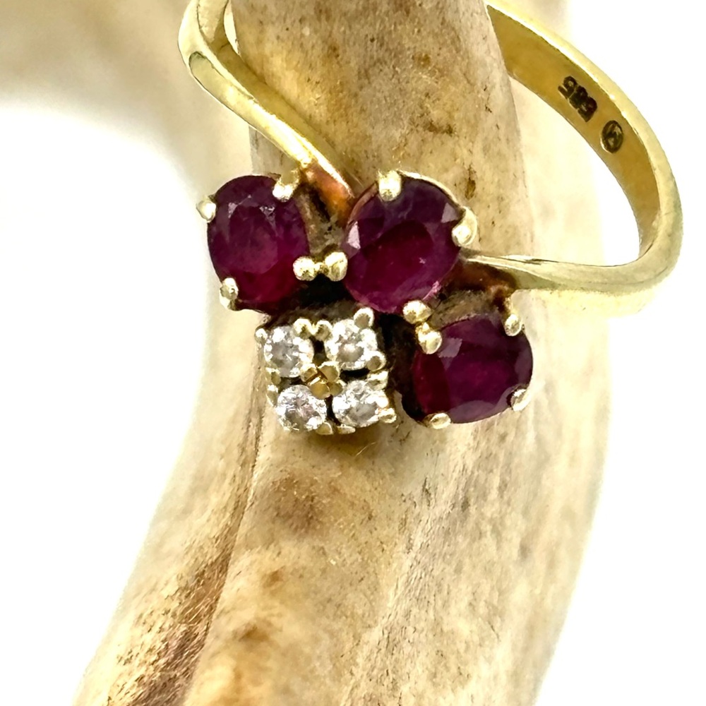 14k Gold Ring with Genuine Rubies and Diamonds-Estate